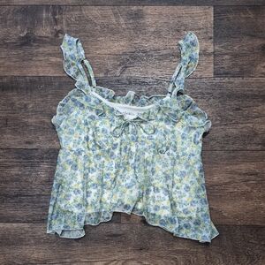 Wild Fable Blue and Yellow Floral Ruffle Blouse